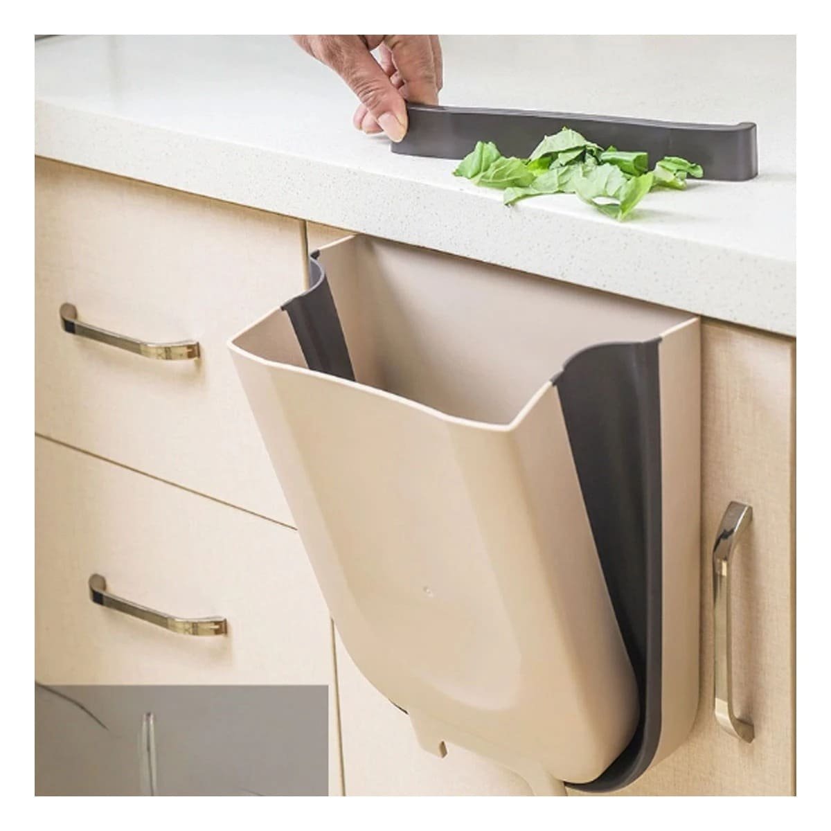 TACHO PLEGABLE BEIGE PARA RESIDUOS PRACTICO Y FACIL DE GUARDAR EN CASA DIARIO - 1