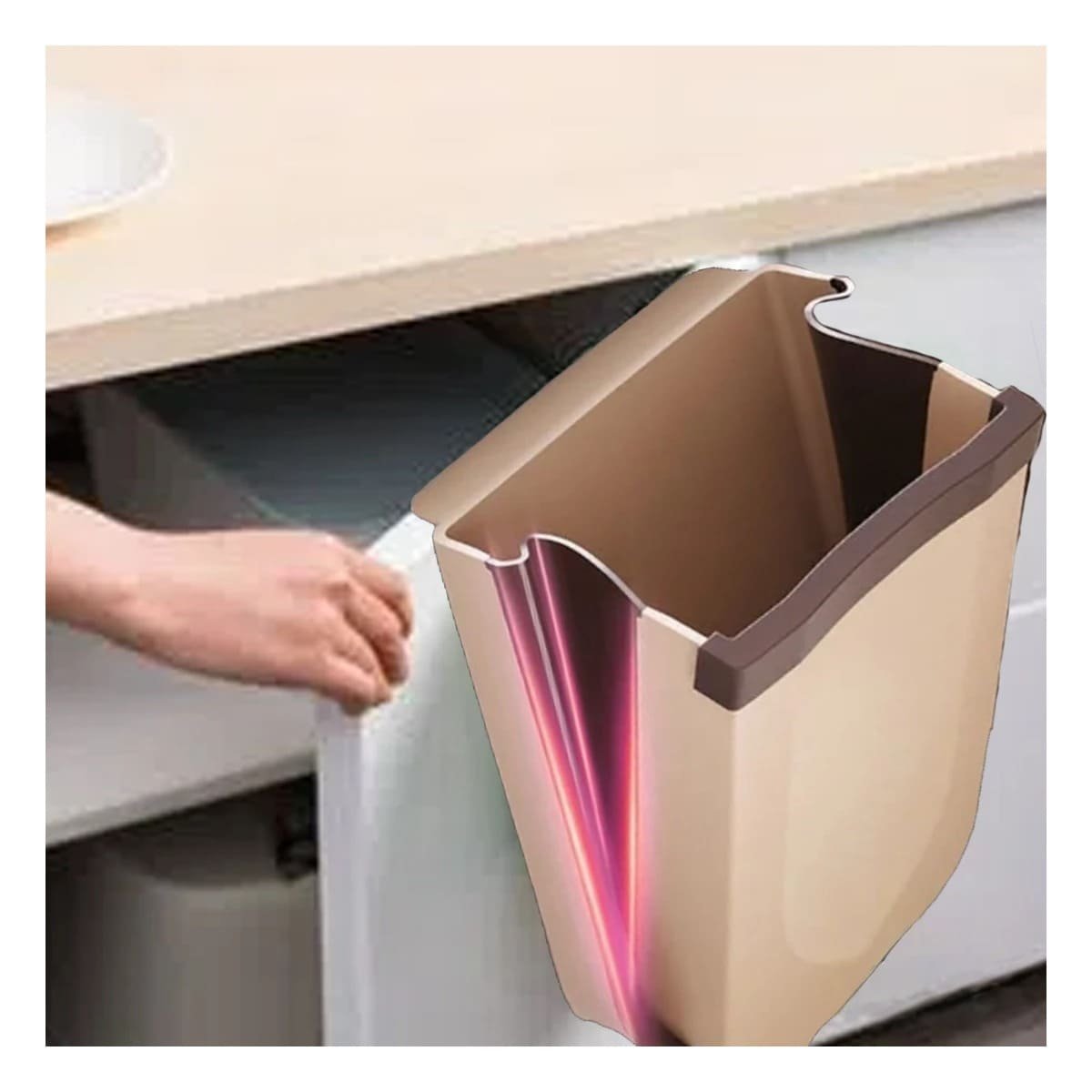 TACHO PLEGABLE BEIGE PARA RESIDUOS PRACTICO Y FACIL DE GUARDAR EN CASA DIARIO - 5