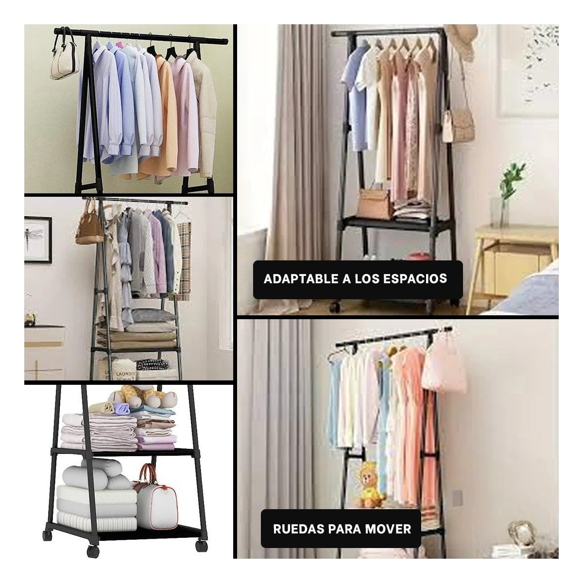 PACK6 ELEMENTO ORGANIZADOR TRIANGULAR CON RUEDAS PARA SALA Y ENTRADA NEGRO Y+PAPEL REGALO - 3