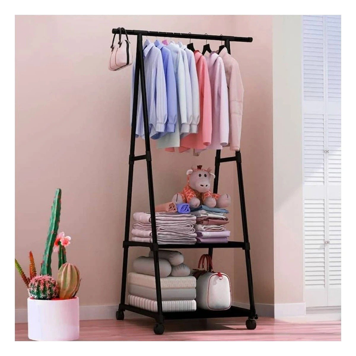 PACK6 ELEMENTO ORGANIZADOR TRIANGULAR CON RUEDAS MOVIL Y COMPACTO NEGRO - 3