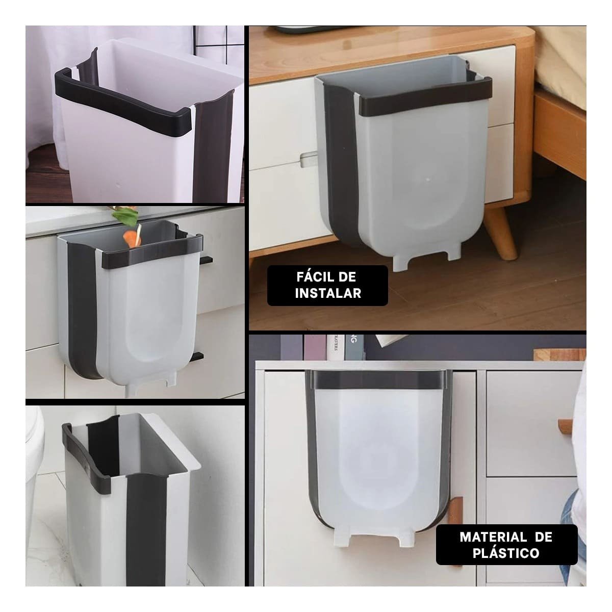 TACHO PLEGABLE BLANCO PARA RESIDUOS PRACTICO Y FACIL DE GUARDAR EN CASA HOY - 2