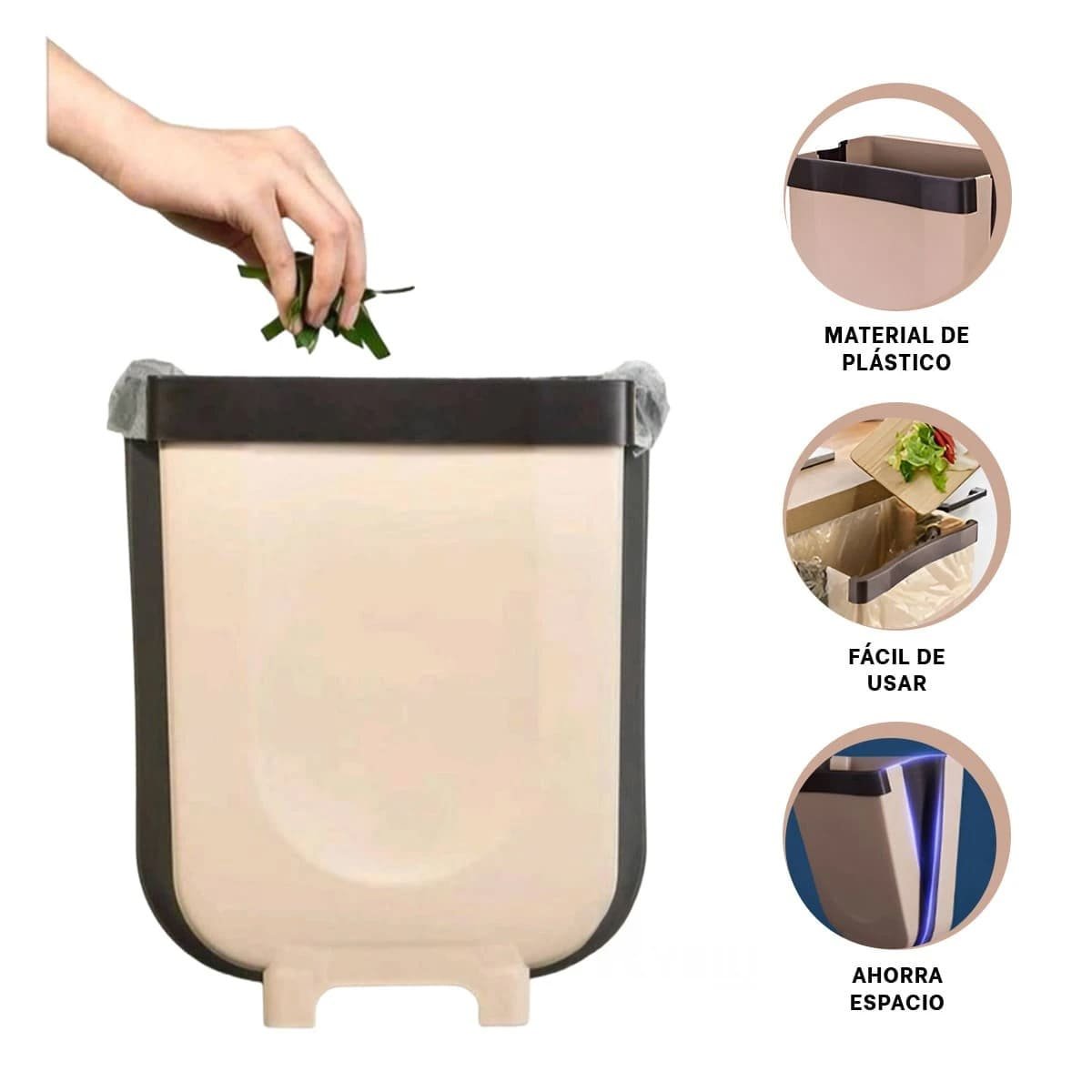 TACHO PORTATIL BEIGE PLEGABLE PARA USO DIARIO EN COCINA Y LAVADERO HOGAR Y+PAPEL REGALO - 5