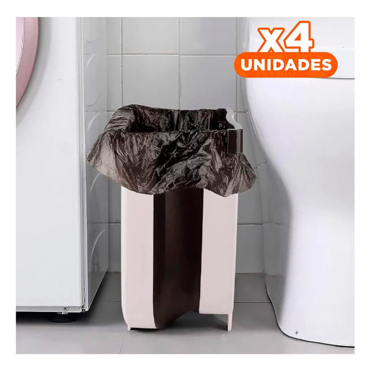 PACK4 BASURERO PLEGABLE BLANCO PARA RESIDUOS PRACTICO Y FACIL DE GUARDAR Y+REGALO STICKER - 1