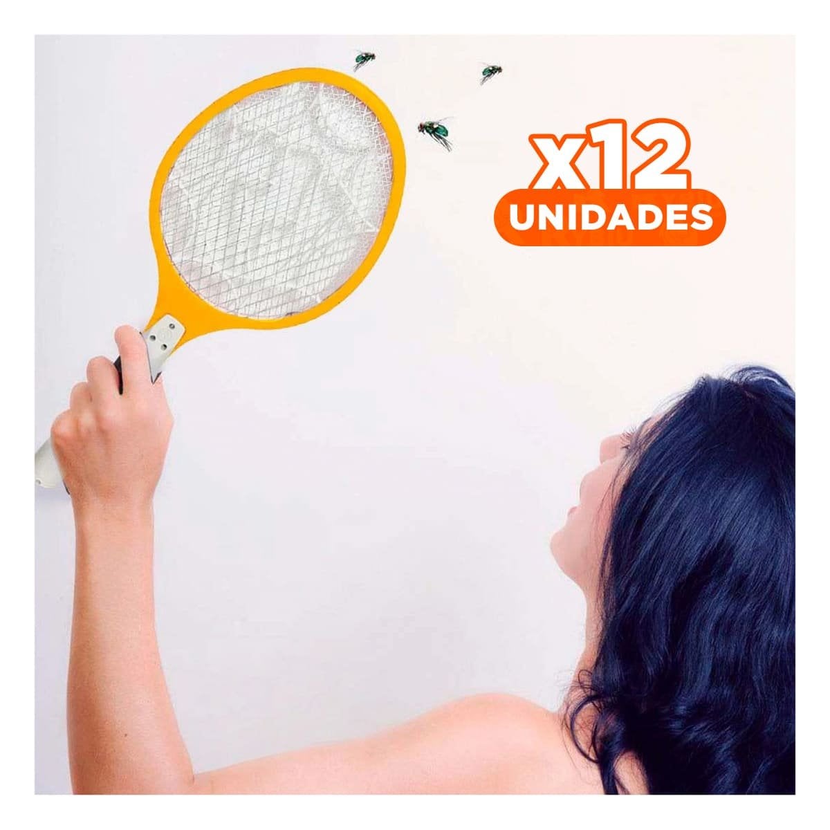 PACK12 RAQUETERO MOSQUITERA ELECTRICO PARA CASA PATIO Y TERRAZA ANARANJADO Y+REGALO STICKER - 1