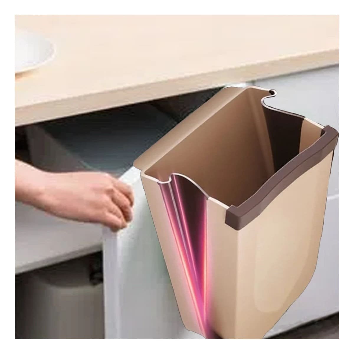 TACHO FLEXIBLE BEIGE PARA BASURA DISEÑO COMPACTO Y FUNCIONAL DIARIO Y+REGALO STICKER - 3