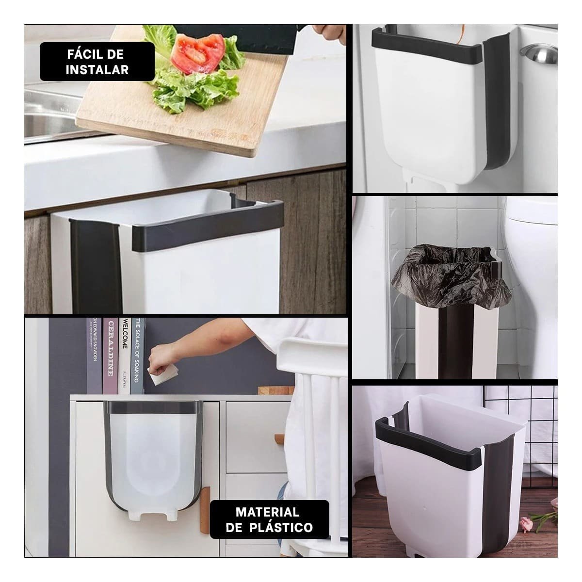 TACHO PORTATIL BLANCO PLEGABLE PARA USO DIARIO EN COCINA Y LAVADERO HOGAR Y+PAPEL REGALO - 3