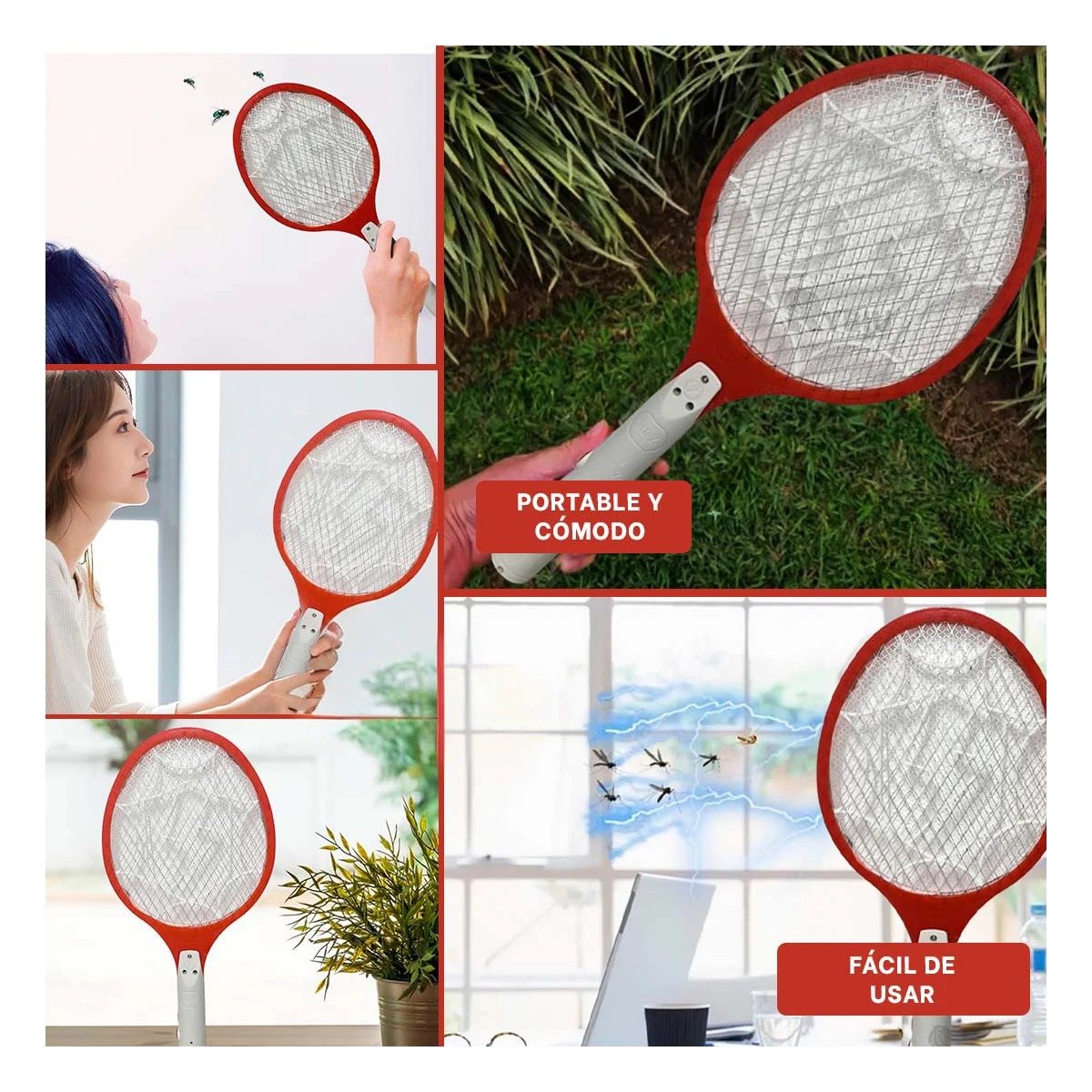 PALA MOSQUITERA MULTIFUNCIONAL PARA CAMPING DORMITORIO Y BALCON ROJO Y+LIGAS REGALO - 1