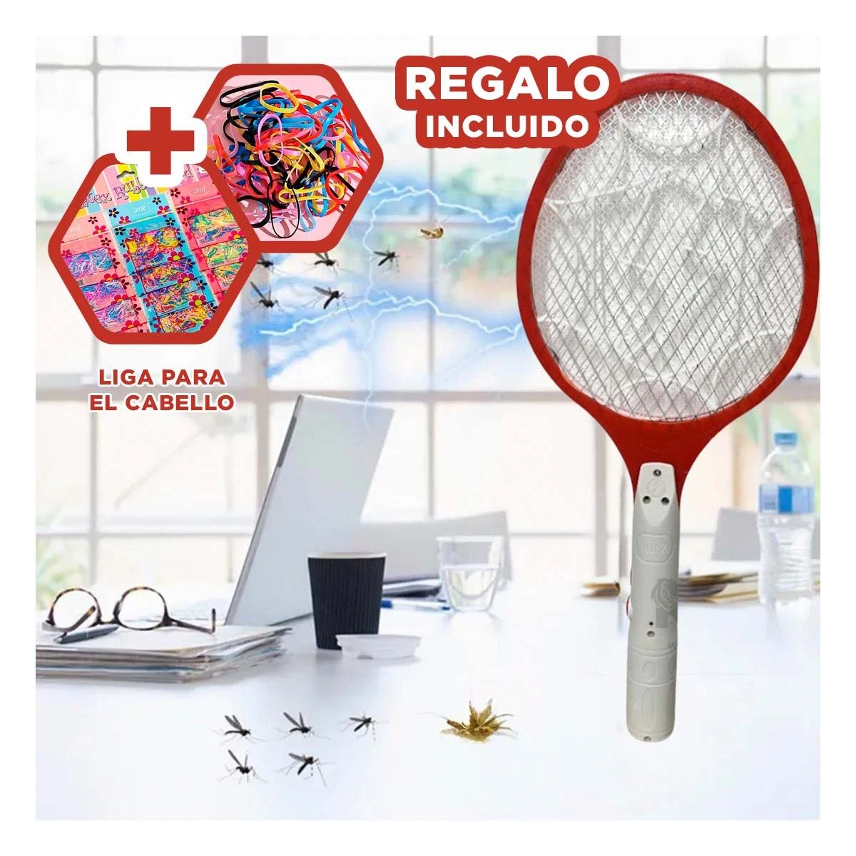 PALA MOSQUITERA MULTIFUNCIONAL PARA CAMPING DORMITORIO Y BALCON ROJO Y+LIGAS REGALO - 2