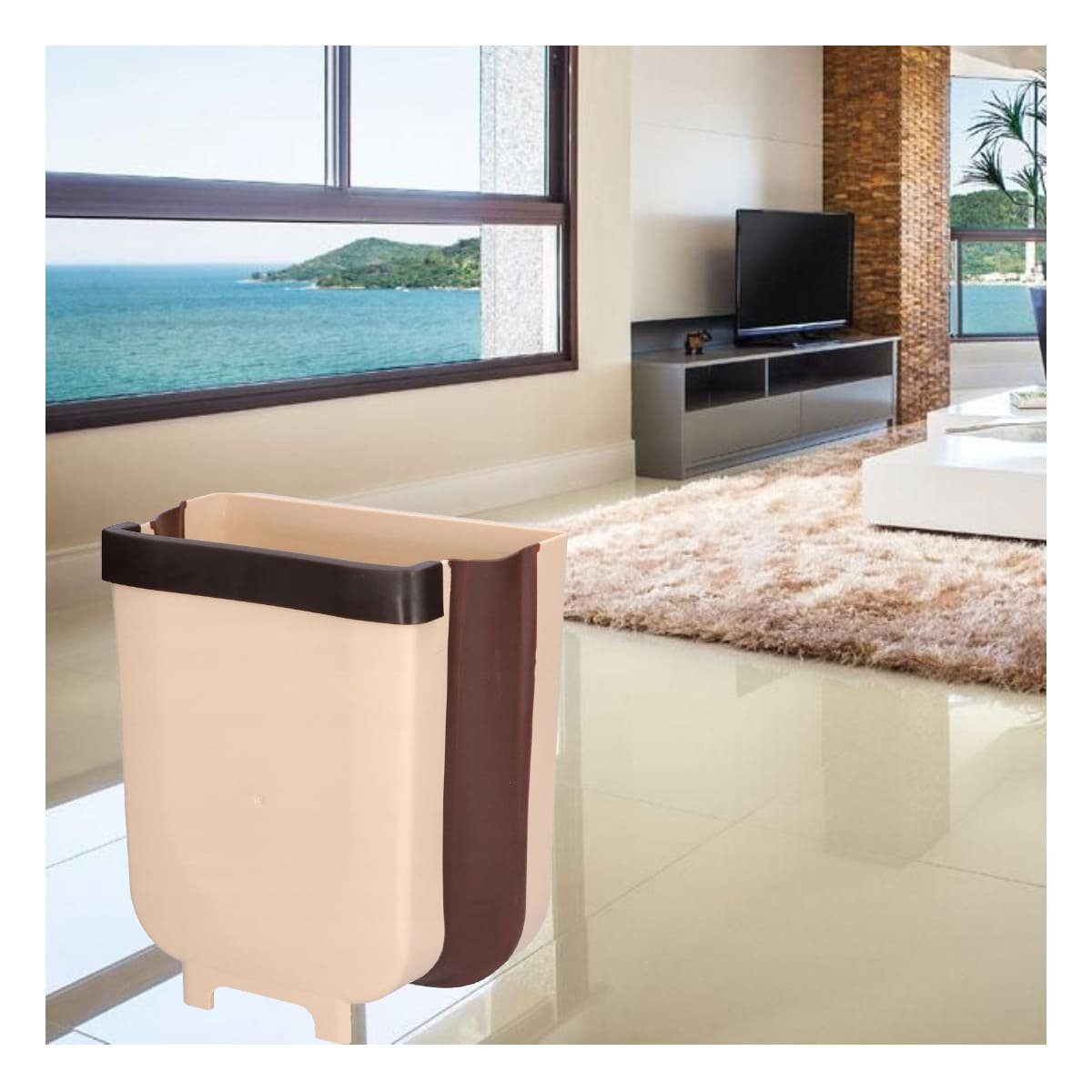 PACK2 CESTO PLEGABLE BEIGE PARA RESIDUOS PRACTICO Y FACIL DE GUARDAR DIARIO - 3