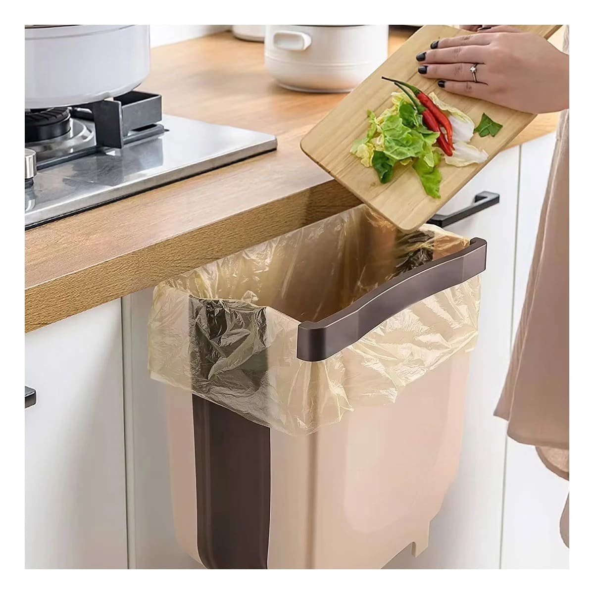 PACK2 CESTO PLEGABLE BEIGE PARA RESIDUOS PRACTICO Y FACIL DE GUARDAR DIARIO - 5