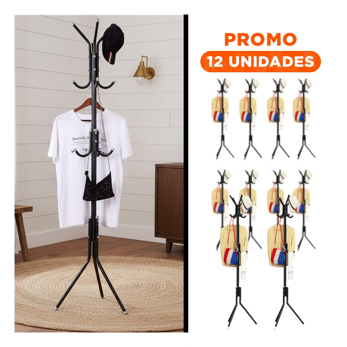 PACK12 ORGANIZADOR MULTIUSO 175X45CM PARA ROPA Y ACCESORIOS EN HOGAR NEGRO - 1