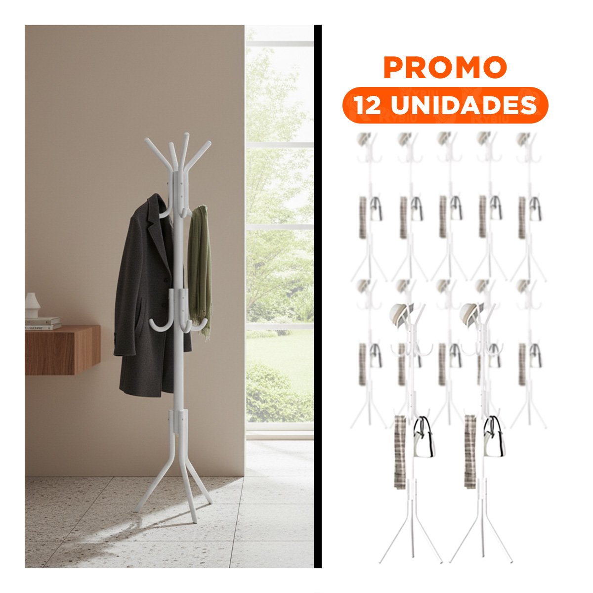 PACK12 COLGADOR MULTIUSO 175X45CM PARA ROPA Y ACCESORIOS EN HOGAR BLANCO FIRME - 1