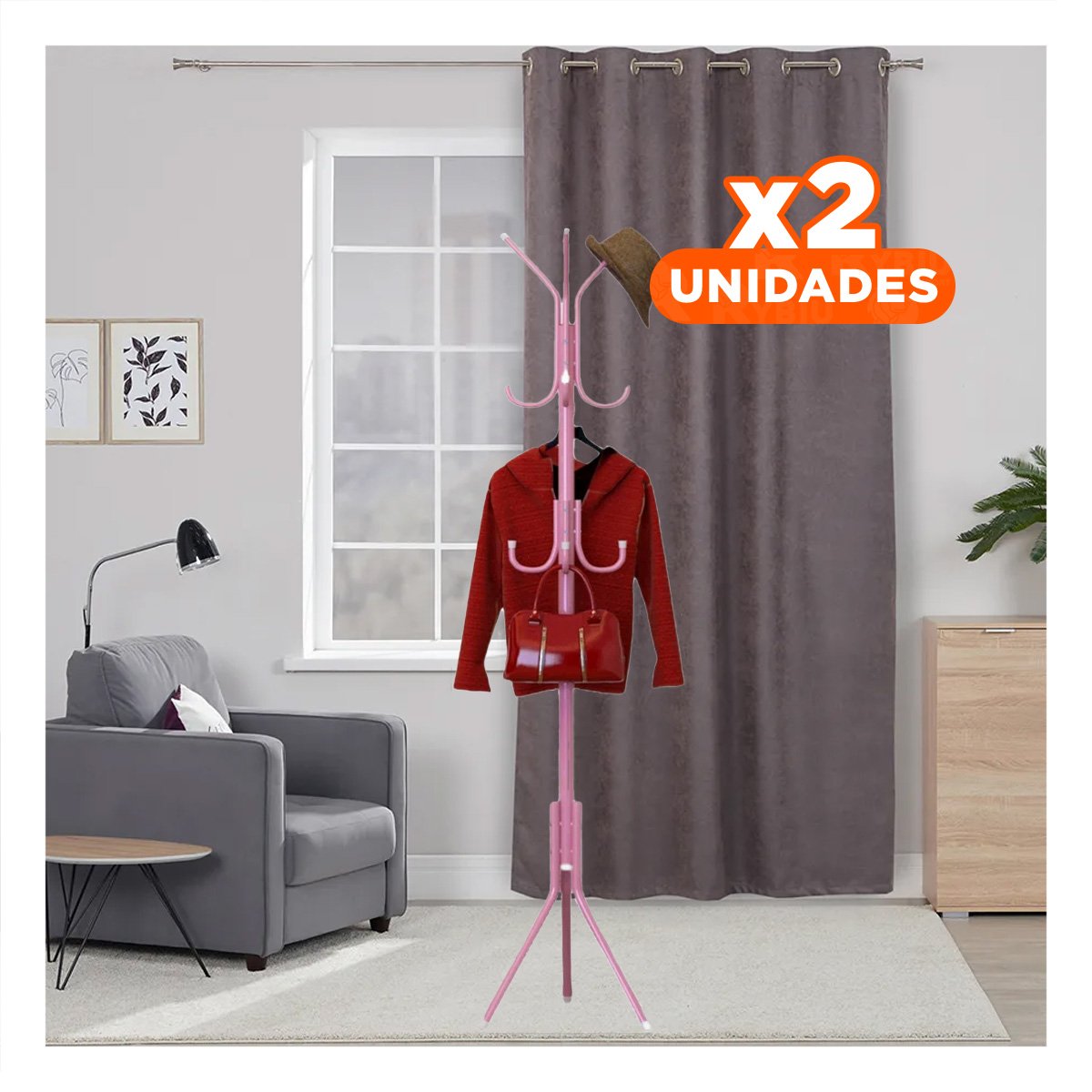PACK2 COLGADOR PRACTICO DE METAL ROSADO 175X45 CM PARA ESPACIOS REDUCIDOS Y+PAPEL REGALO - 1