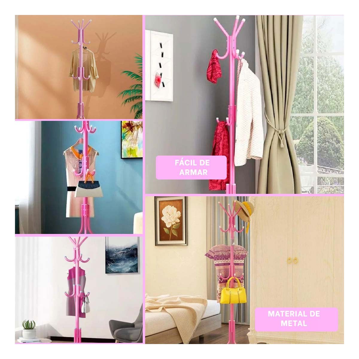 SOPORTE DE PIE ROSADO 175X45 CM CON DISEÑO METALICO FUNCIONAL Y+LIGAS REGALO - 1