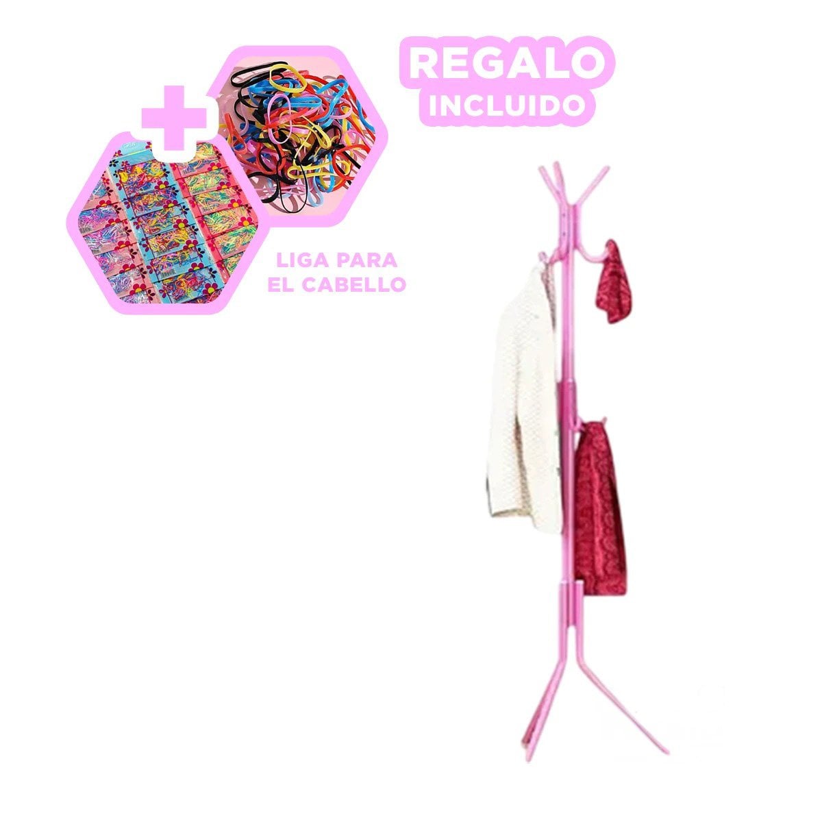 SOPORTE DE PIE ROSADO 175X45 CM CON DISEÑO METALICO FUNCIONAL Y+LIGAS REGALO - 2