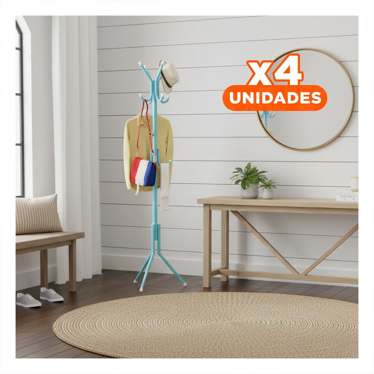 PACK4 COLGADOR MULTIUSO 175X45CM PARA ROPA Y ACCESORIOS EN HOGAR CELESTE Y+PAPEL REGALO - 1