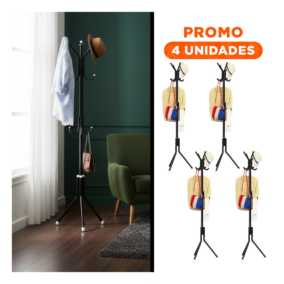 PACK4 PERCHERO MULTIUSO 175X45CM PARA MANTENER ORDEN EN ESPACIOS NEGRO - 1