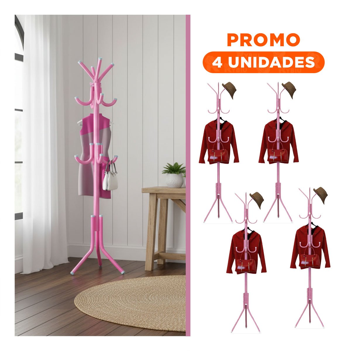 PACK4 SOPORTE VERTICAL ROSADO 175X45 CM PARA COLGAR PRENDAS CON ORDEN - 1
