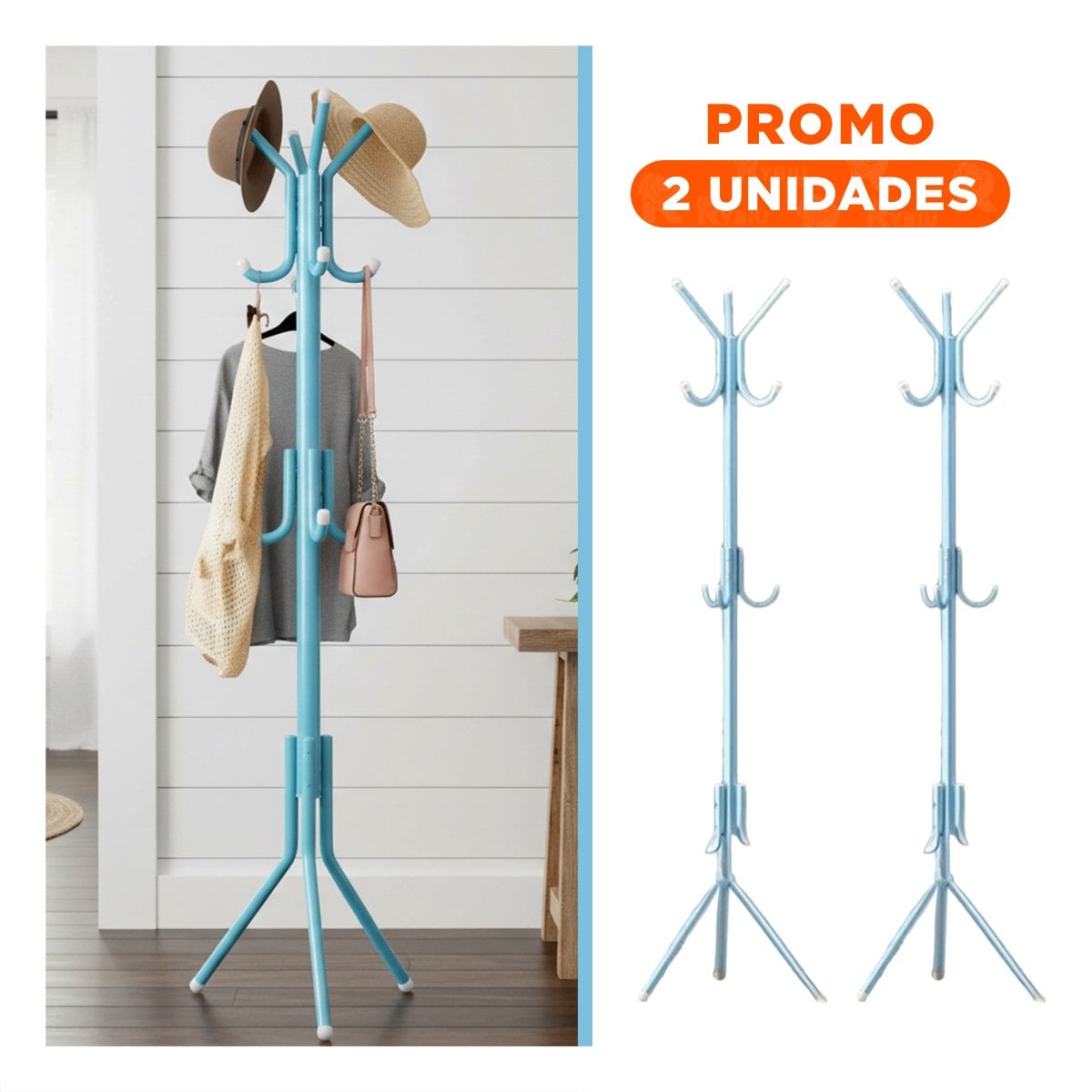 PACK2 COLGADOR MULTIUSO 175X45CM PARA COLGAR ROPA DE USO DIARIO CELESTE Y+REGALO STICKER - 1