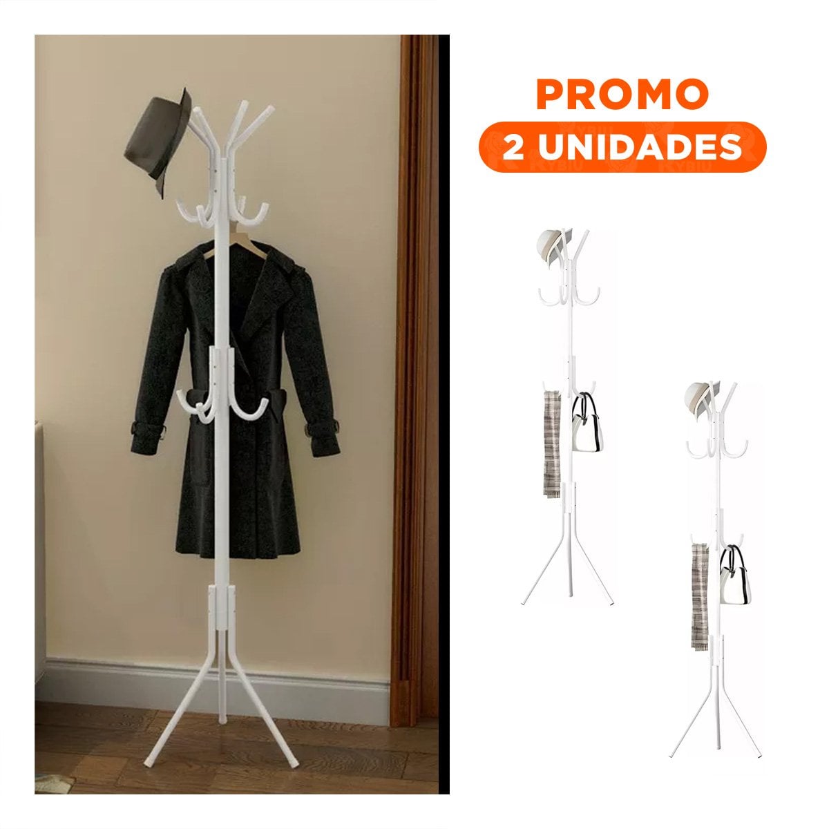 PACK2 SOPORTE MULTIUSO 175X45CM PARA COLGAR ROPA DIARIO BLANCO PRACTICO Y+REGALO STICKER - 1