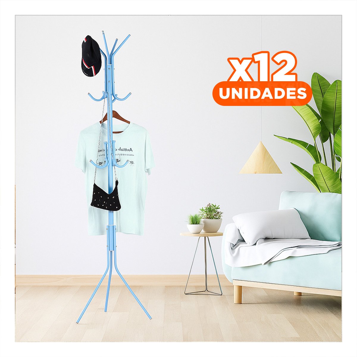 PACK12 BASE COLGANTE MULTIUSO 175X45CM PARA ORGANIZAR ROPA EN HOGAR CELESTE Y+PAPEL REGALO - 1