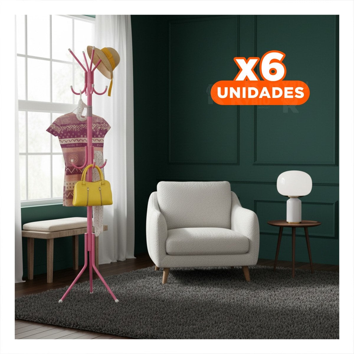 PACK6 ORGANIZADOR FUNCIONAL ROSADO DE METAL 175X45 CM PARA COLGAR ROPA Y+PAPEL REGALO - 1
