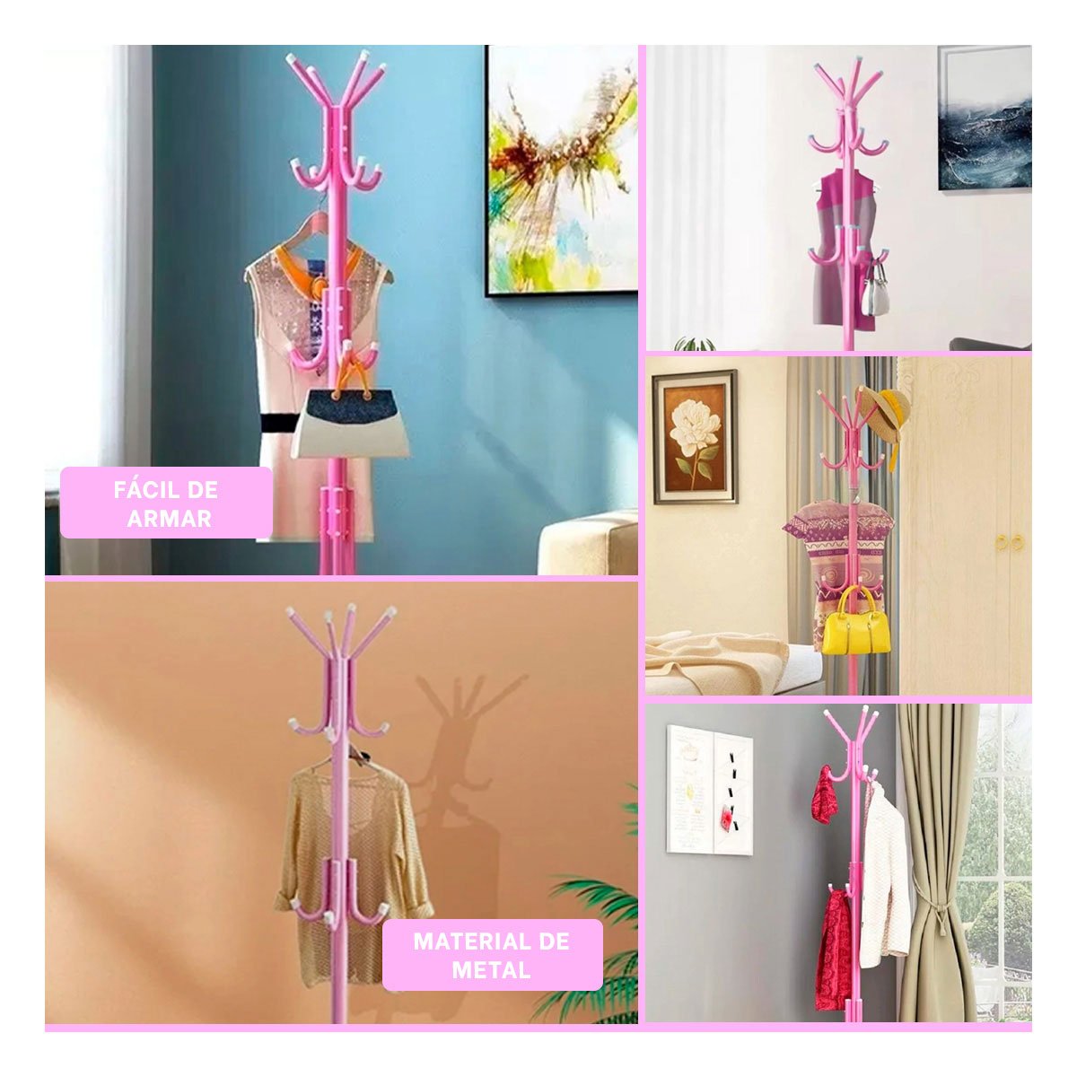 PACK4 PERCHERA VERTICAL 175X45 CM ROSADO PARA ROPA BOLSOS Y ACCESORIOS Y+REGALO STICKER - 2