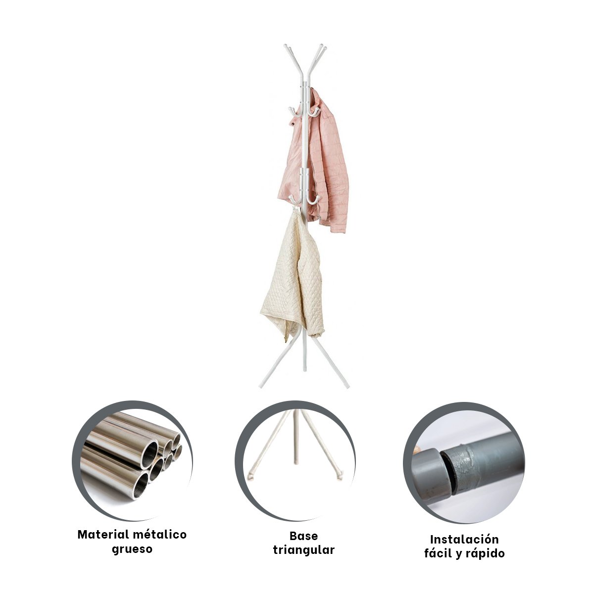 PERCHERA MULTIUSO 175X45CM PARA ORDENAR PRENDAS EN CASA BLANCO MODERNO Y+PAPEL REGALO - 5