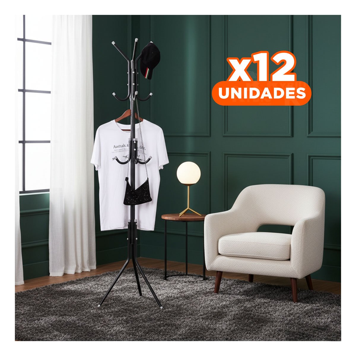 PACK12 SOPORTE MULTIUSO 175X45CM PARA ORGANIZAR ROPA EN HOGAR COLOR NEGRO Y+PAPEL REGALO - 1