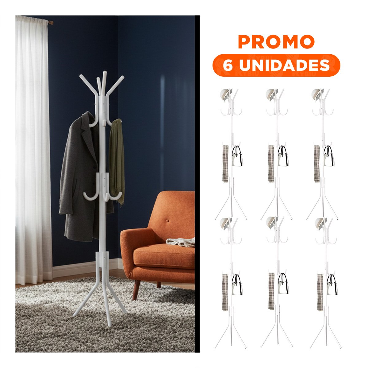 PACK6 COLGADOR MULTIUSO 175X45CM PARA MANTENER ORDEN EN ESPACIOS BLANCO Y+REGALO STICKER - 1
