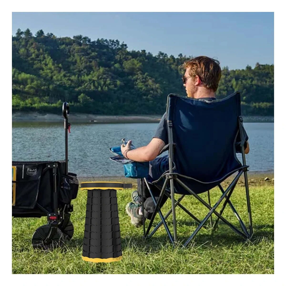 ASIENTO RESISTENTE PLEGABLE CON SEGURO PORTATIL PARA INTERIOR AMARILLO Y+REGALO STICKER - 3