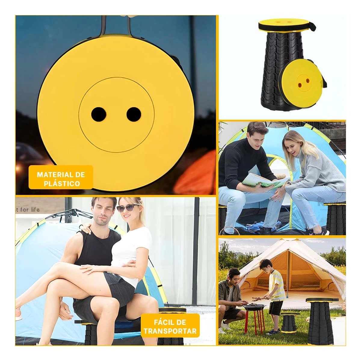 PACK2 BUTACA COMPACTA PLEGABLE CON SEGURO PORTATIL PARA CASA AMARILLO Y+PAPEL REGALO - 3