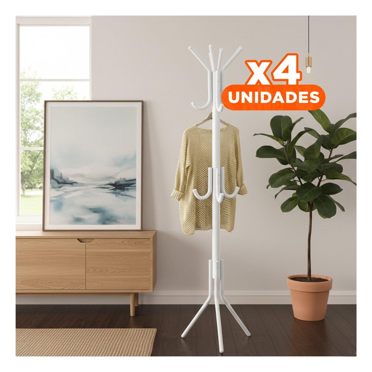 PACK4 SOPORTE MULTIUSO 175X45CM PARA ROPA Y ACCESORIOS EN HOGAR BLANCO FIRME Y+PAPEL REGALO - 1
