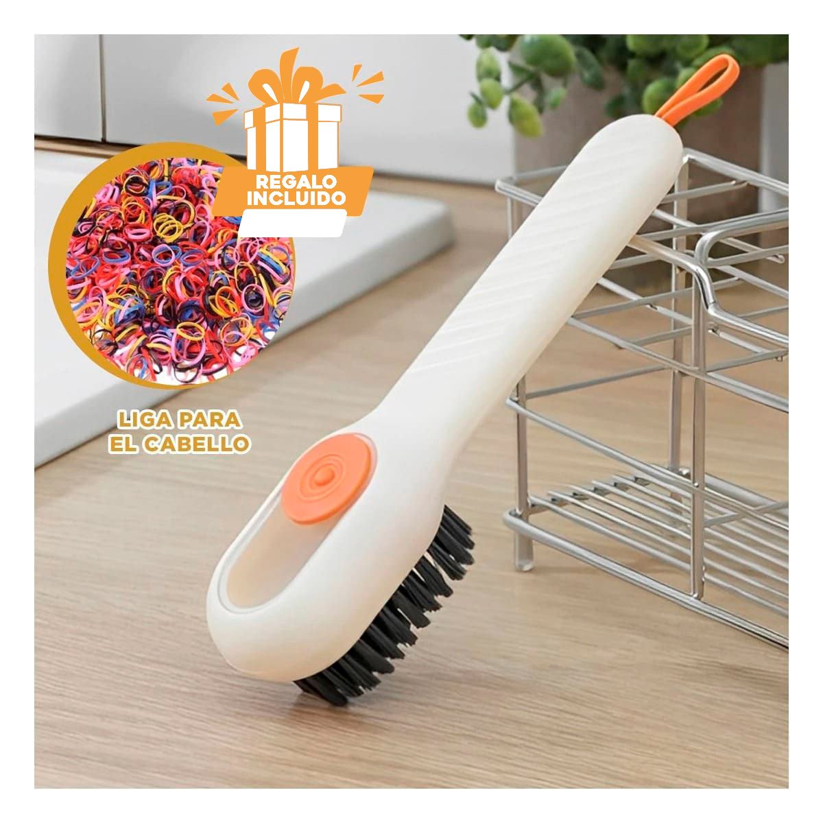 CEPILLO CON DISPENSADOR MULTIFUNCIONAL RESISTENTE PARA LIMPIEZA GENERAL BLANCO Y+LIGAS REGALO - 2