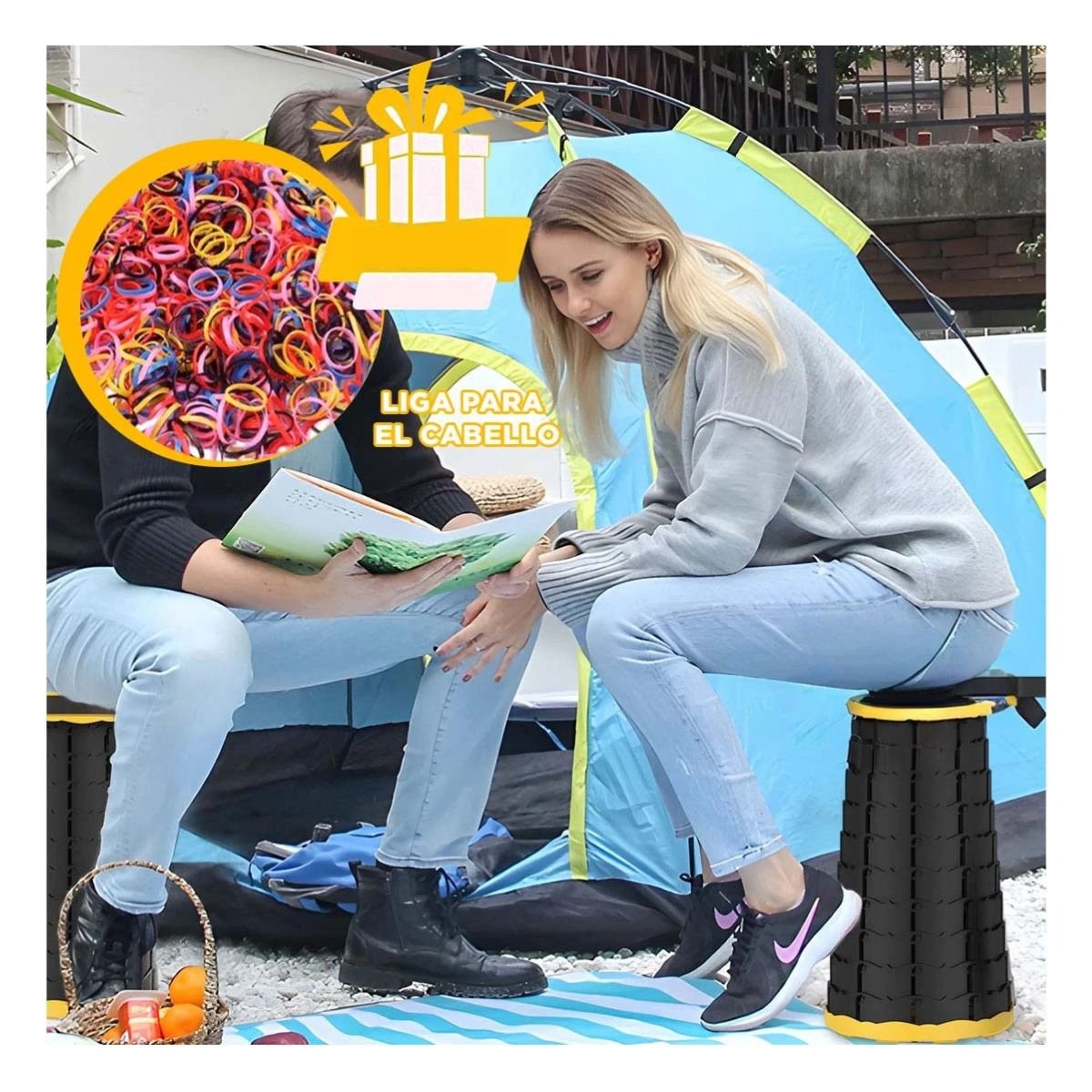 ASIENTO FUNCIONAL PLEGABLE CON SEGURO PORTATIL PARA USO DIARIO AMARILLO Y+LIGAS REGALO - 2