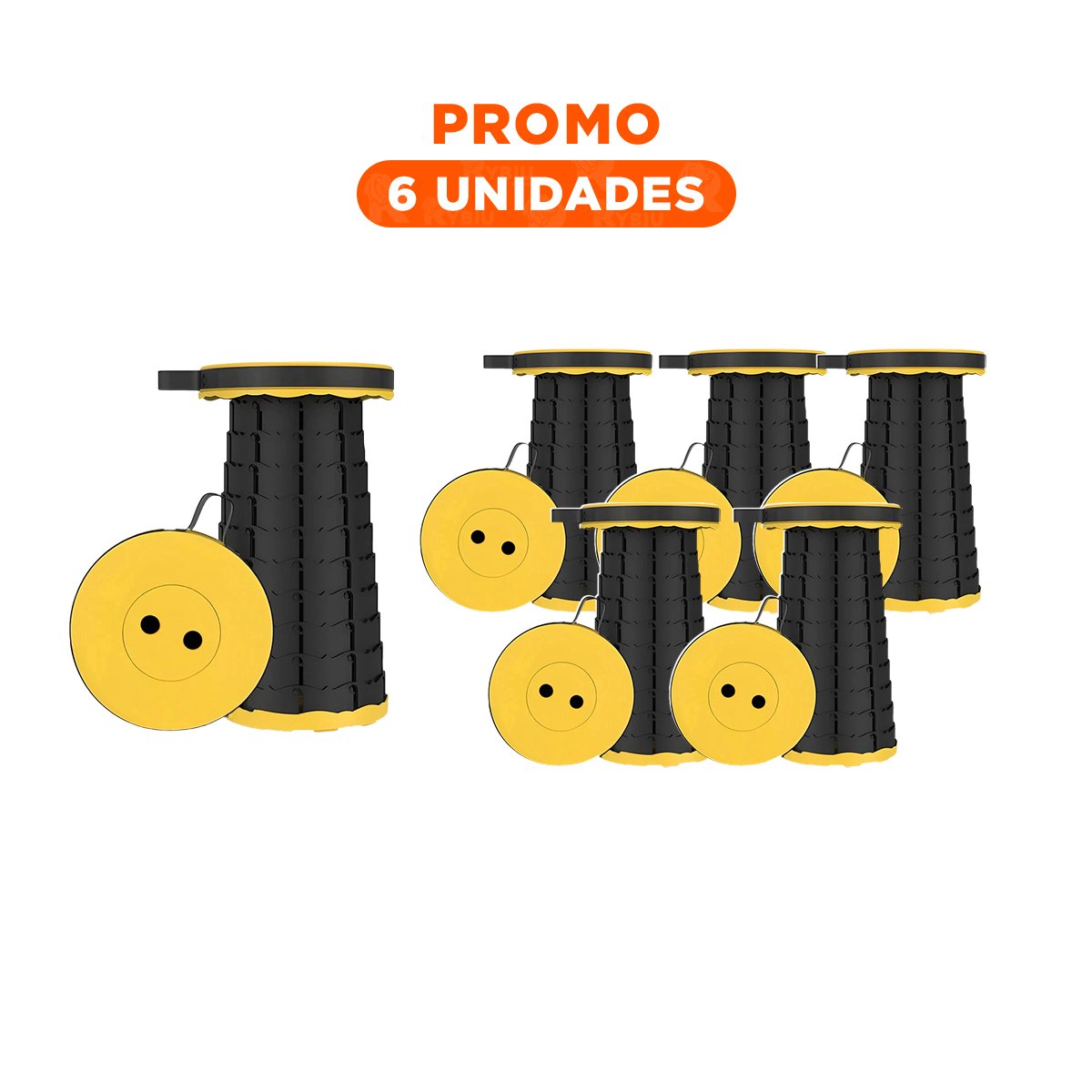 PACK6 TABURETE FUNCIONAL PLEGABLE CON SEGURO PORTATIL PARA INTERIOR AMARILLO Y+REGALO STICKER - 1