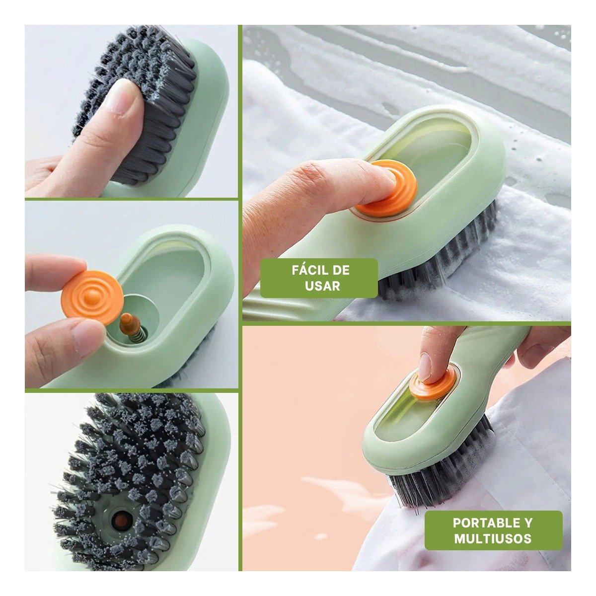 CEPILLO CON DISPENSADOR MULTIFUNCIONAL PARA USO DIARIO EN HOGAR VERDE Y+PAPEL REGALO - 3