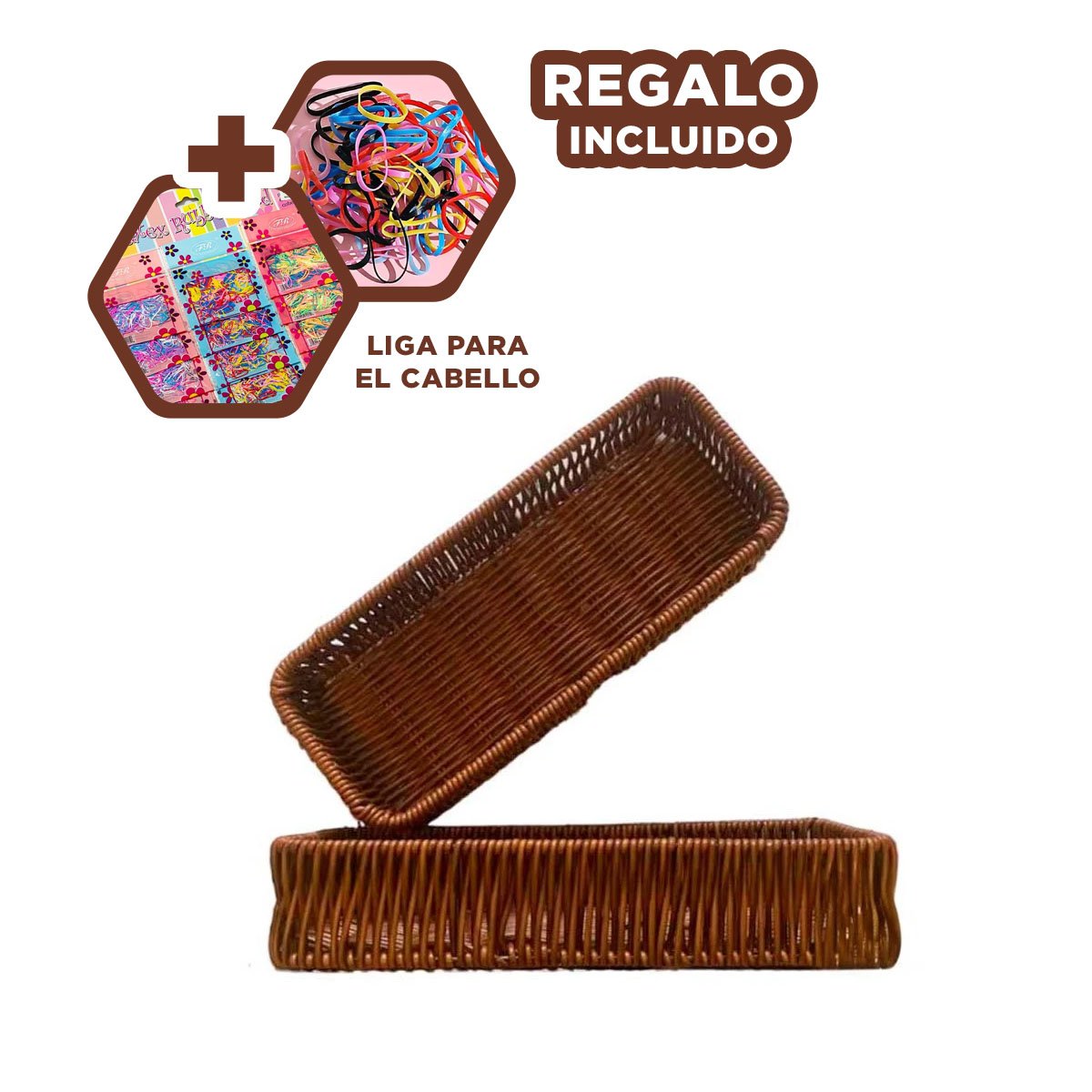 CESTA DECORATIVA TEJIDA MULTIUSO RECTANGULAR MARRON PARA ORDEN PERSONAL DIARIO Y+LIGAS REGALO - 2