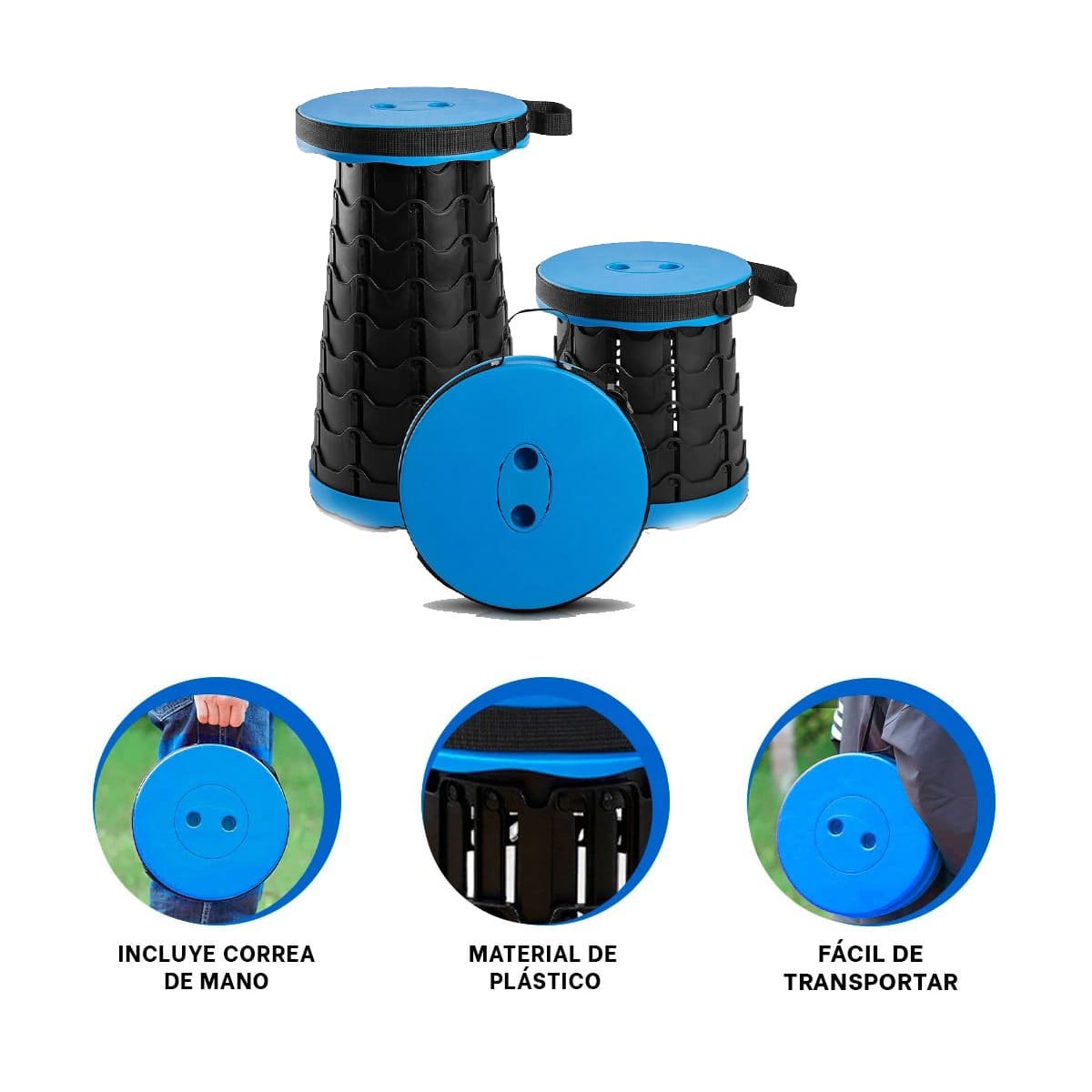 TABURETE PLEGABLE PORTATIL CON DOBLE SEGURO PARA USO DOMESTICO TAPA AZUL NEGRO Y+POST IT - 5