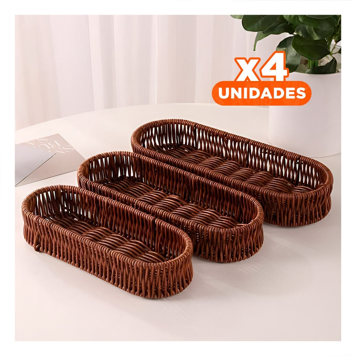 PACK4 ORGANIZADOR FUNCIONAL TEJIDO MULTIUSO OVALADO MARRON PARA HOGAR MODERNO Y+PAPEL REGALO - 1