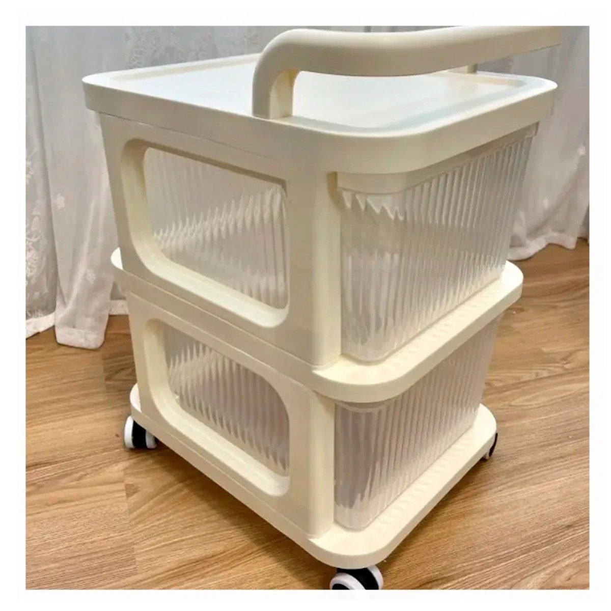 CARRITO AUXILIAR CERRADO CON CAJONES DE 2 NIVELES CON ASA BEIGE CLARO HOGAR Y+PAPEL REGALO - 1