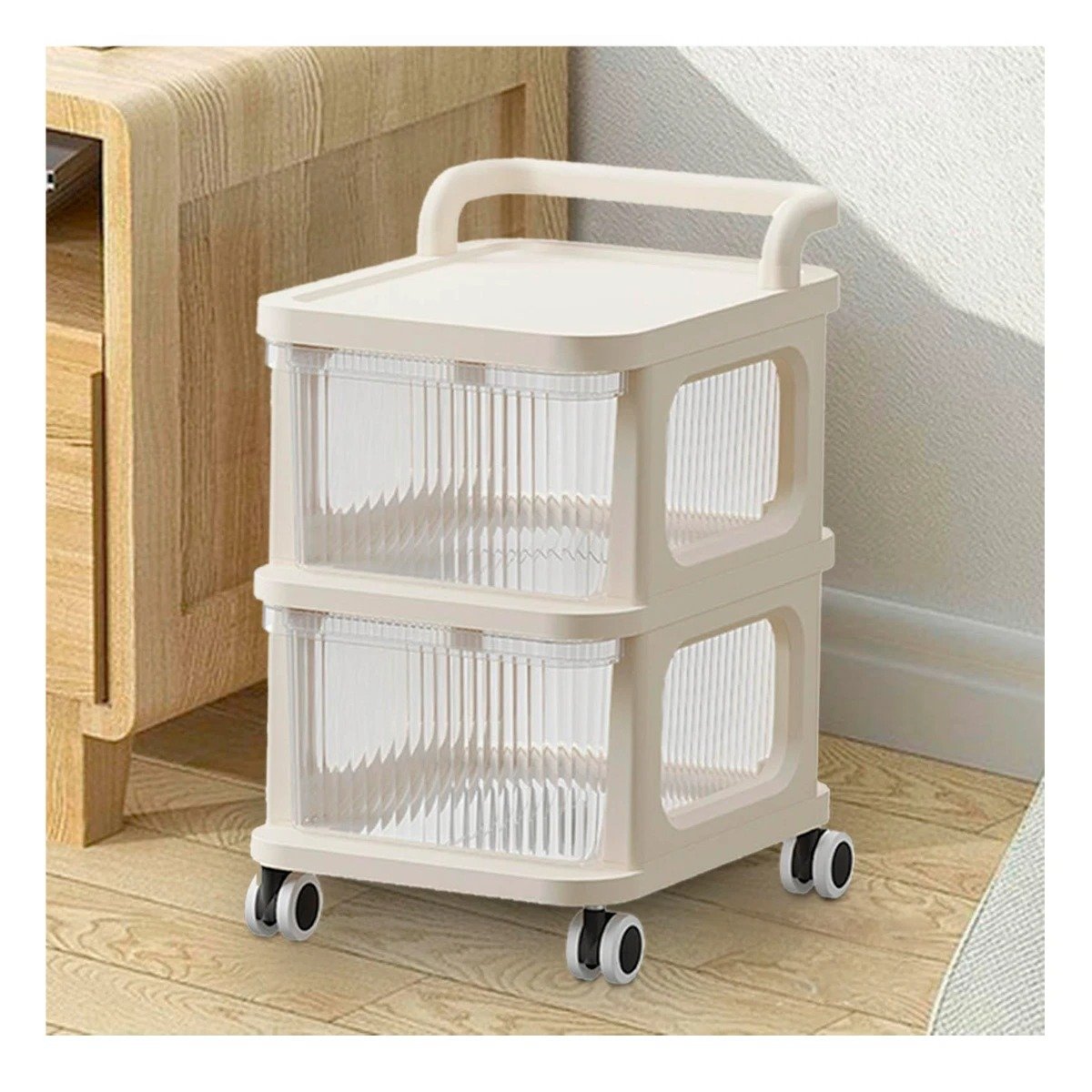 CARRITO AUXILIAR CERRADO CON CAJONES DE 2 NIVELES CON ASA BEIGE CLARO HOGAR Y+PAPEL REGALO - 2