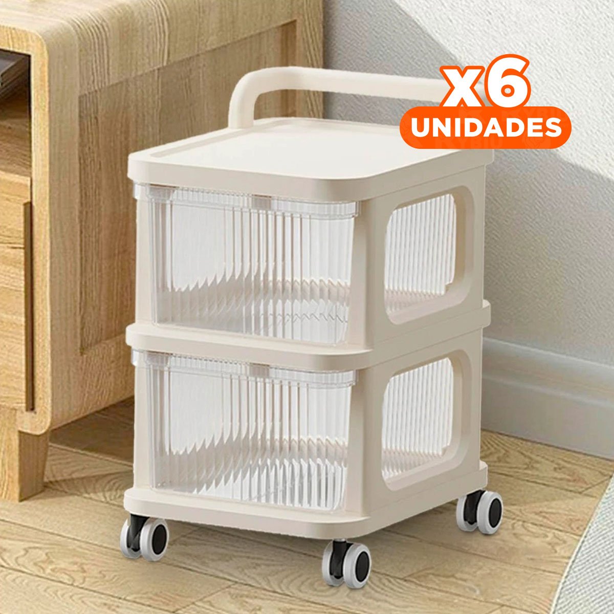 PACK6 GABINETE MODERNO CERRADO CON CAJONES DE 2 NIVELES CON ASA BEIGE CLARO Y+REGALO STICKER - 1