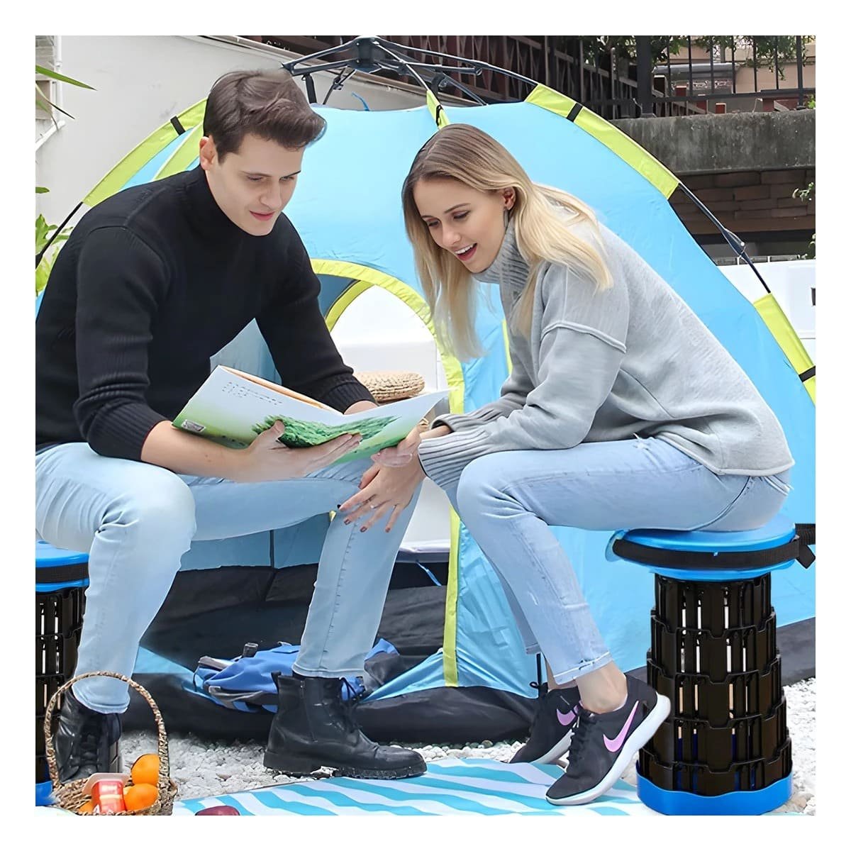 BUTACA PLEGABLE PORTATIL CON SISTEMA SEGURO PARA HOGAR Y CASA TAPA AZUL NEGRO Y+LIGAS REGALO - 3