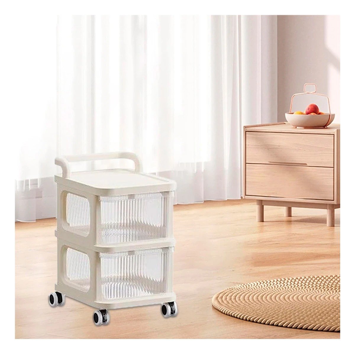 PACK2 ORGANIZADOR AUXILIAR CERRADO CON CAJONES DE 2 NIVELES CON ASA BEIGE CLARO Y+PAPEL REGALO - 5