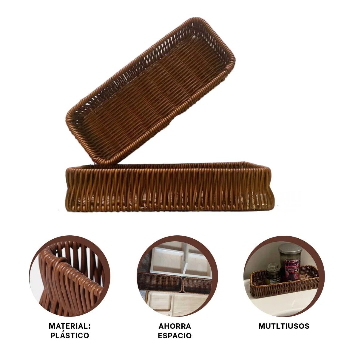 CESTA FUNCIONAL TEJIDA MULTIUSO RECTANGULAR MARRON PARA HOGAR MODERNO Y+POST IT - 5