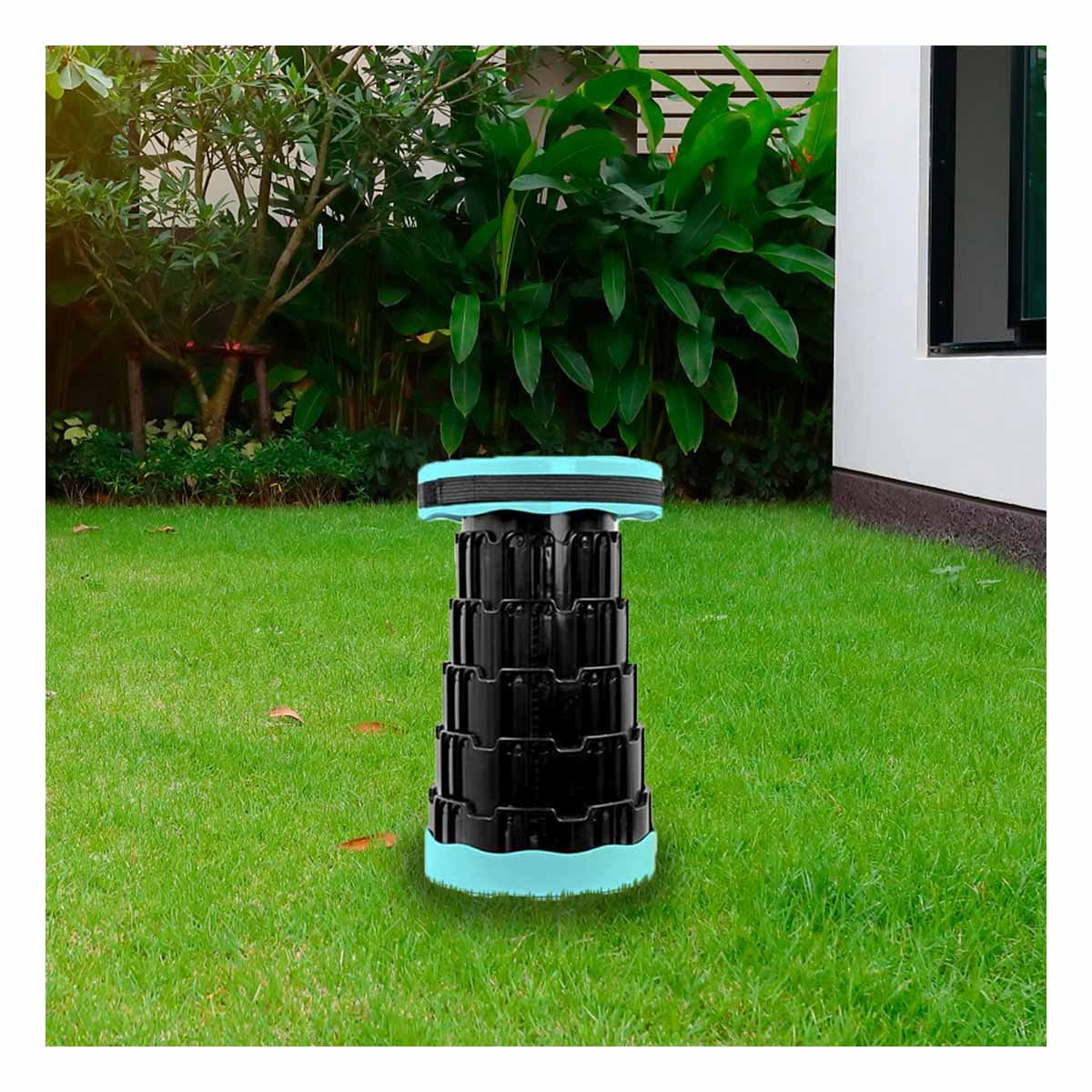BANQUETA PLEGABLE PORTATIL CON DOBLE SEGURO Y TAPA TURQUEZA CENTRO NEGRO HOGAR Y+REGALO STICKER - 5