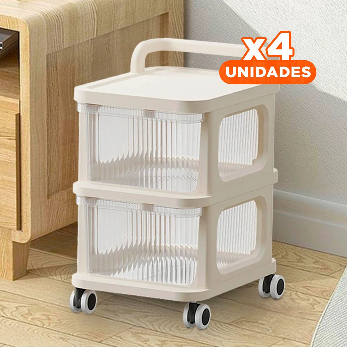 PACK4 GABINETE ORGANIZADOR CERRADO CON CAJONES DE 2 NIVELES CON BEIGE CLARO Y+REGALO STICKER - 1
