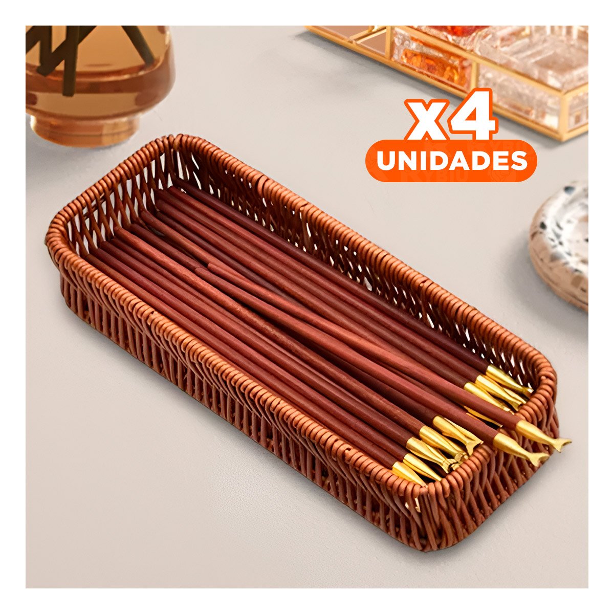 PACK4 CESTO TEJIDO MULTIUSO RECTANGULAR COLOR MARRON PARA ORDEN EN HOGAR Y+REGALO STICKER - 1