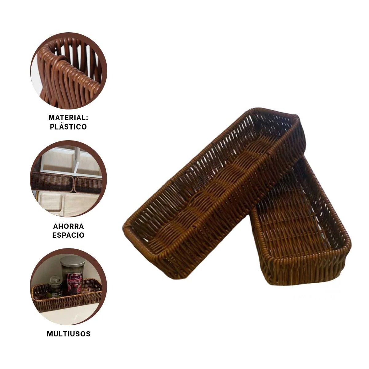CESTA ORGANIZADORA TEJIDA MULTIUSO RECTANGULAR MARRON PARA ESPACIOS DEL HOGAR Y+PAPEL REGALO - 5
